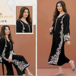 2 piece embroidered suit black