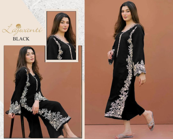 2 piece embroidered suit black