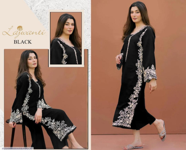2 piece embroidered suit black - Image 2